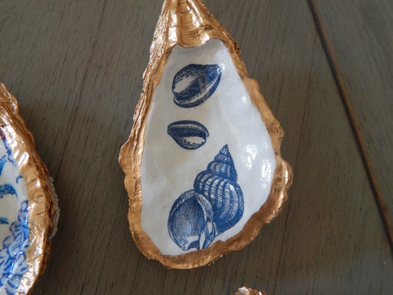 READY TO SHIP Decorative oyster shell ring dish, decoupage shell decor