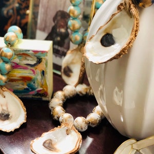 Gold Oyster Shell With Wood Beads, Shell Decor, Welcome Beads, Coastal ...