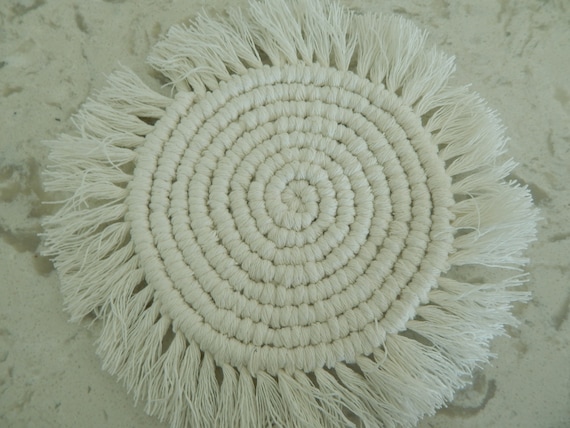 Round macrame coaster, boho decor, handmade gift, mug rug, cotton coaster