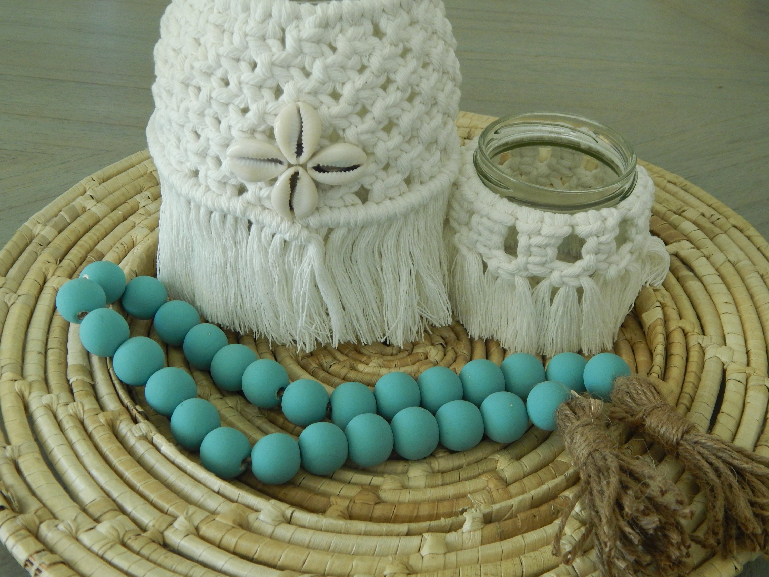 Blue Wooden Bead Garland, Farmhouse Beads