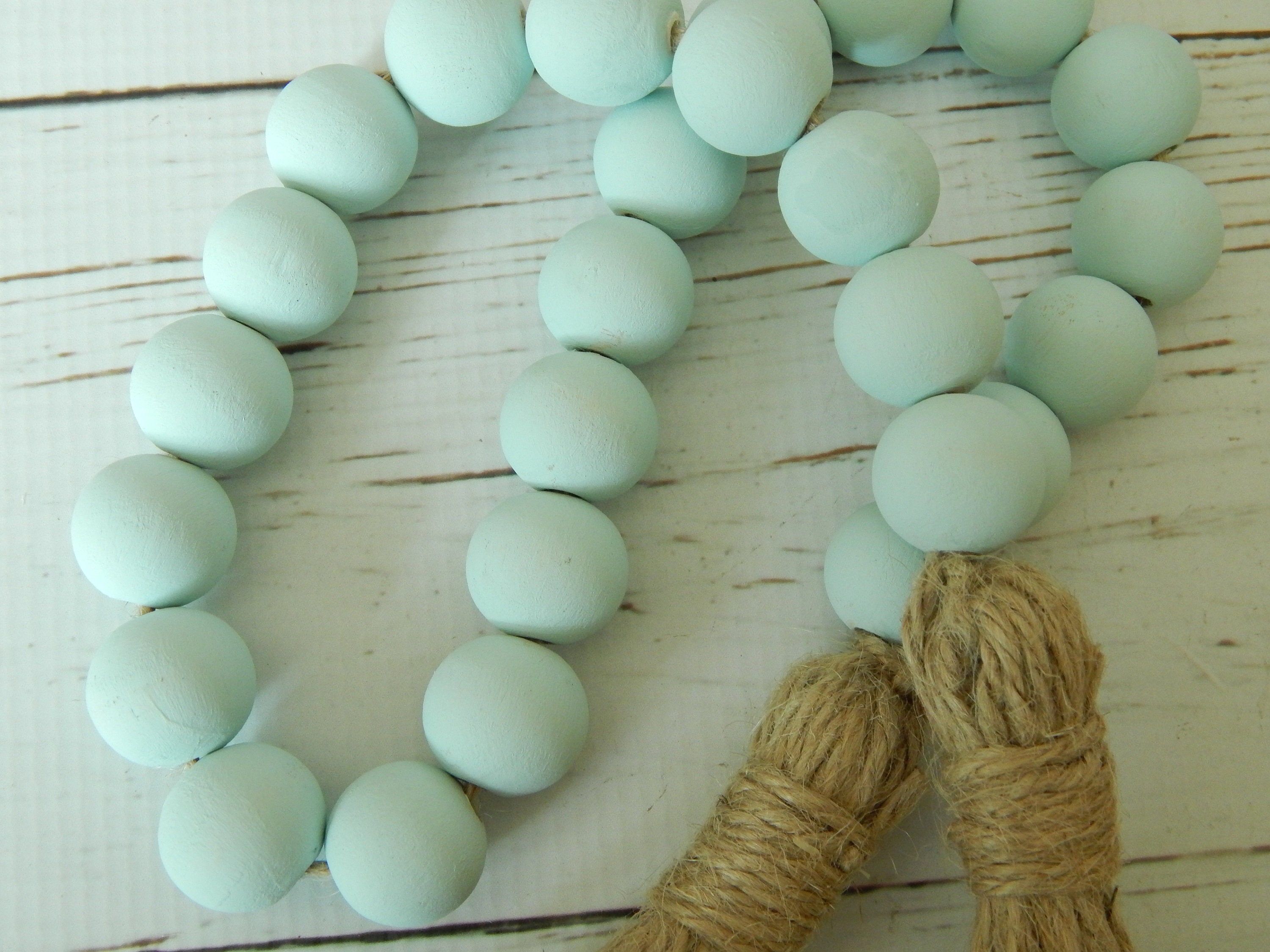 Turquoise Wood Bead Garland with Tassels, Farmhouse Beads