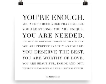 You're Enough Poster | Inspirational Quote, Home Decor