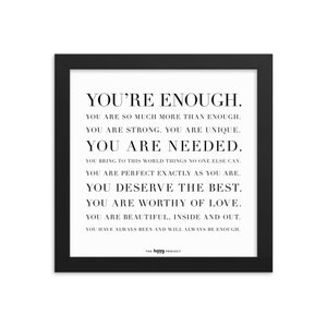 You're Enough Framed Poster | Inspirational Message | Positive Affirmations | Home Decor | Gift For Her | Motivational Quote Print