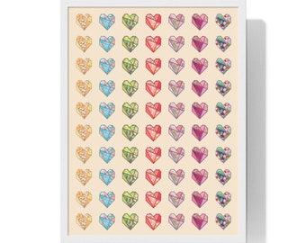 Washi Tape Hearts Art Print | White Framed Poster