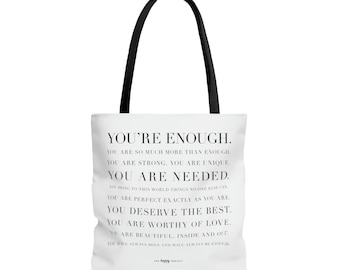 You're Enough Inspirational Tote Bag, Positive Affirmations Reusable Shopping Bag