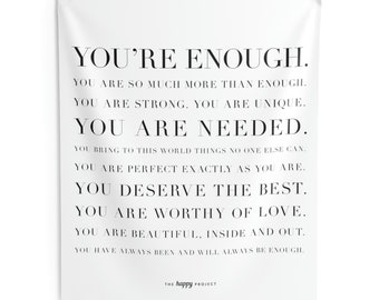 You're Enough Tapestry | Minimalist Words, Typography Wall Art (88x104 in)