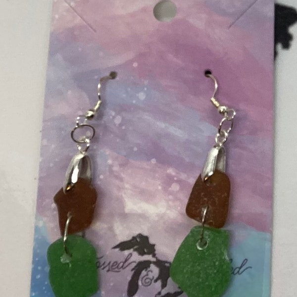 Great Lakes Waves Tossed and Frosted Beach Glass Earrings