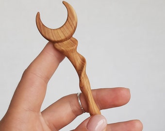 Half moon hair pin Carved crescent moon hair stick Spiral hair pin forest witch jewelry