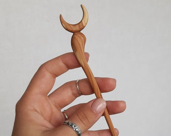 Crescent moon hair stick for long hair Half moon hair pin witch jewelry Wood hair chop sticks