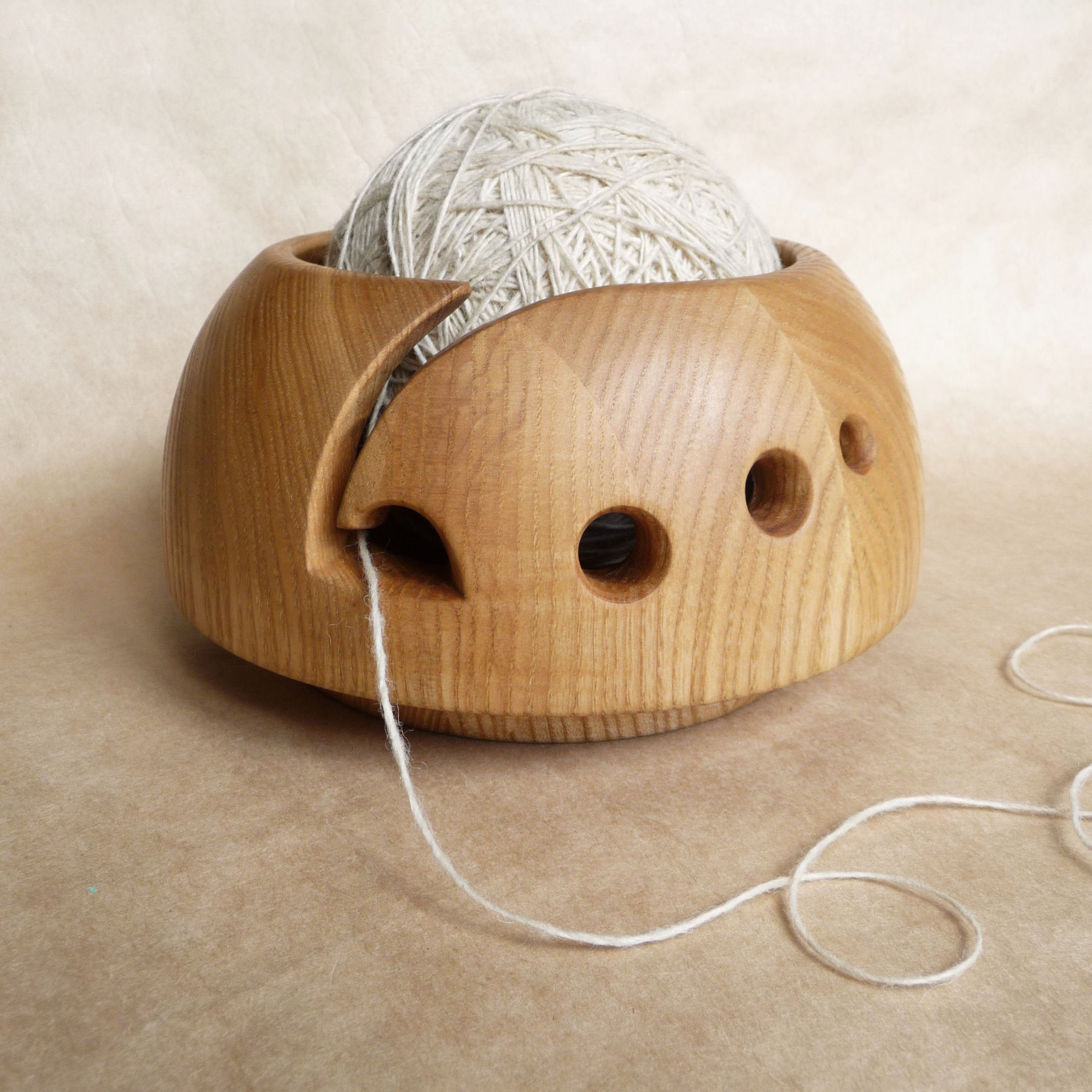 Carved wood yarn bowl gift for knitter Wooden yarn ball holder Etsy