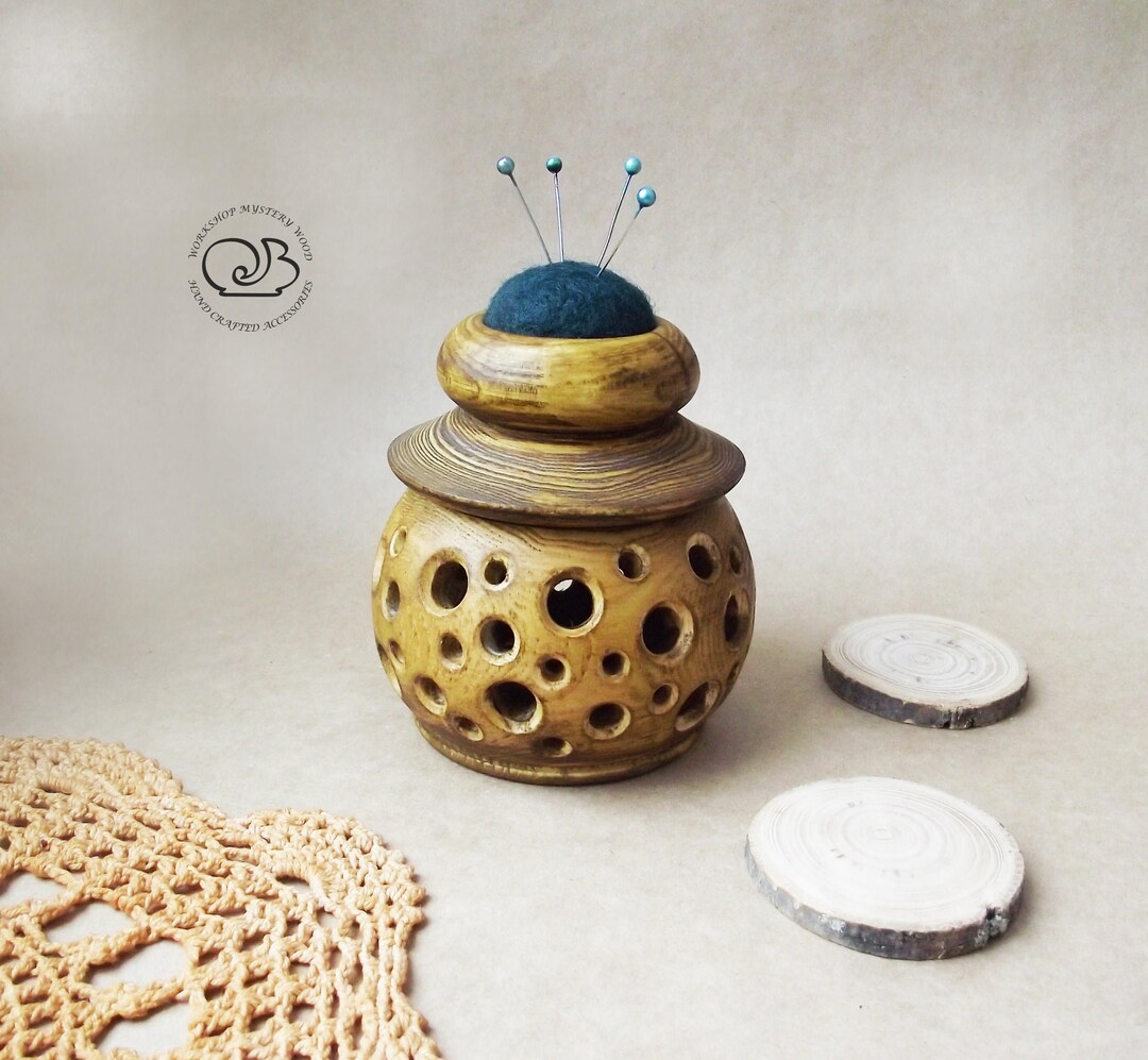 Wood Pin Cushion Seamstress Gift Wool Pin Cushions Handmade Desk