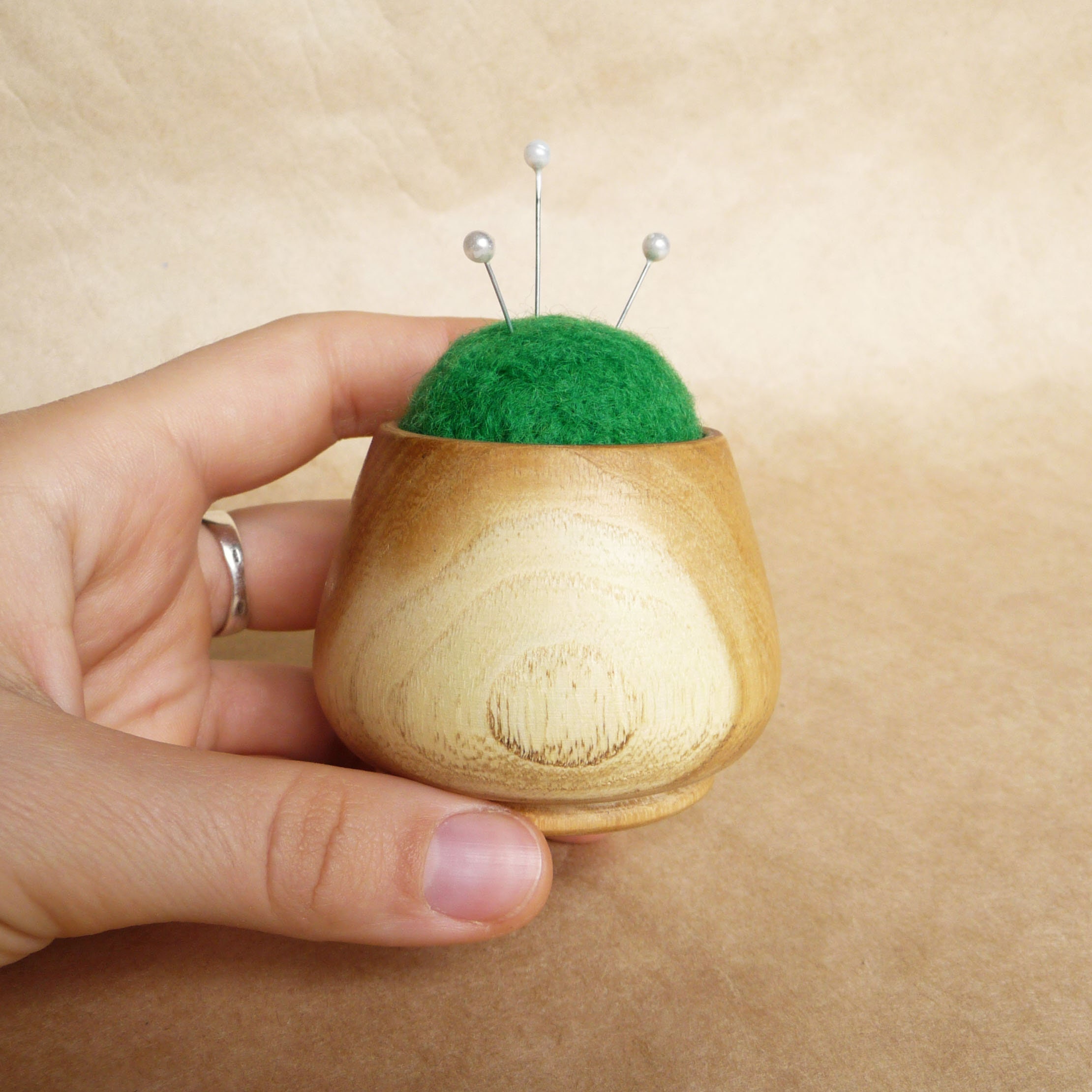 Green pin cushion wood seamstress gift Pin cushion handmade Etsy