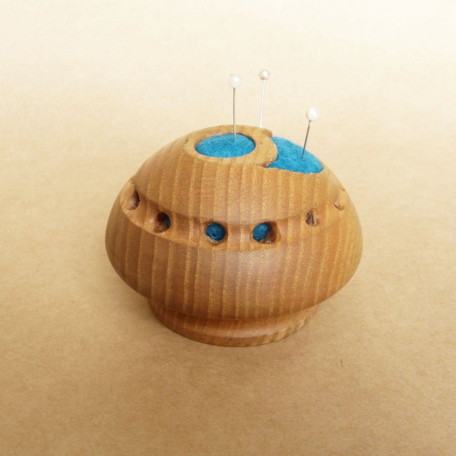 Blue Pin Cushion Sewing Room Wood Wool Pin Cushions Handmade Gifts for Quilters Wooden Pin