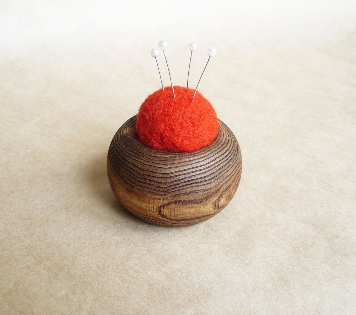 Wool pin cushions handmade sewer gift Wooden pin cushion Etsy