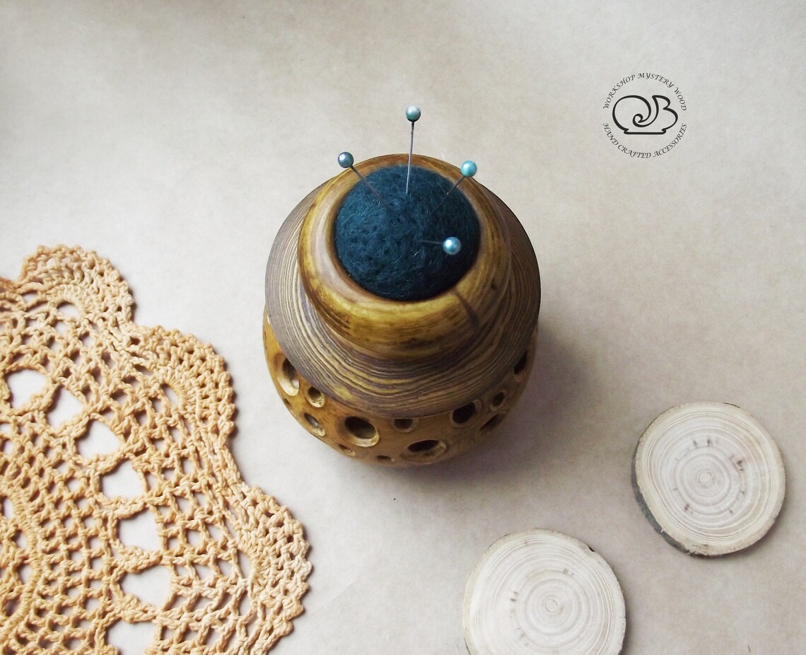 Wood Pin Cushion Seamstress Gift Wool Pin Cushions Handmade Etsy
