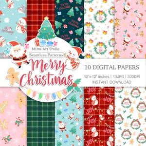 以下が含まれることがあります： クリスマスのテーマのデジタルペーパーデザイン10点。デザインには、サンタクロース、雪だるま、トナカイ、ジンジャーブレッドマン、クリスマスツリー、プレゼント、キャンディーケーン、リース、格子模様が含まれています。ペーパーは12x12インチ、300DPIです。