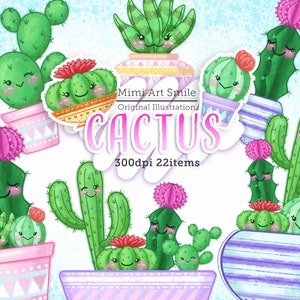 Cactus clipart, schattige plant illustraties, bloempot, plantenbak, woestijncactus, afdrukbare afbeeldingen, cactussen grafische set, kawaii glimlach planner PNG cactussen