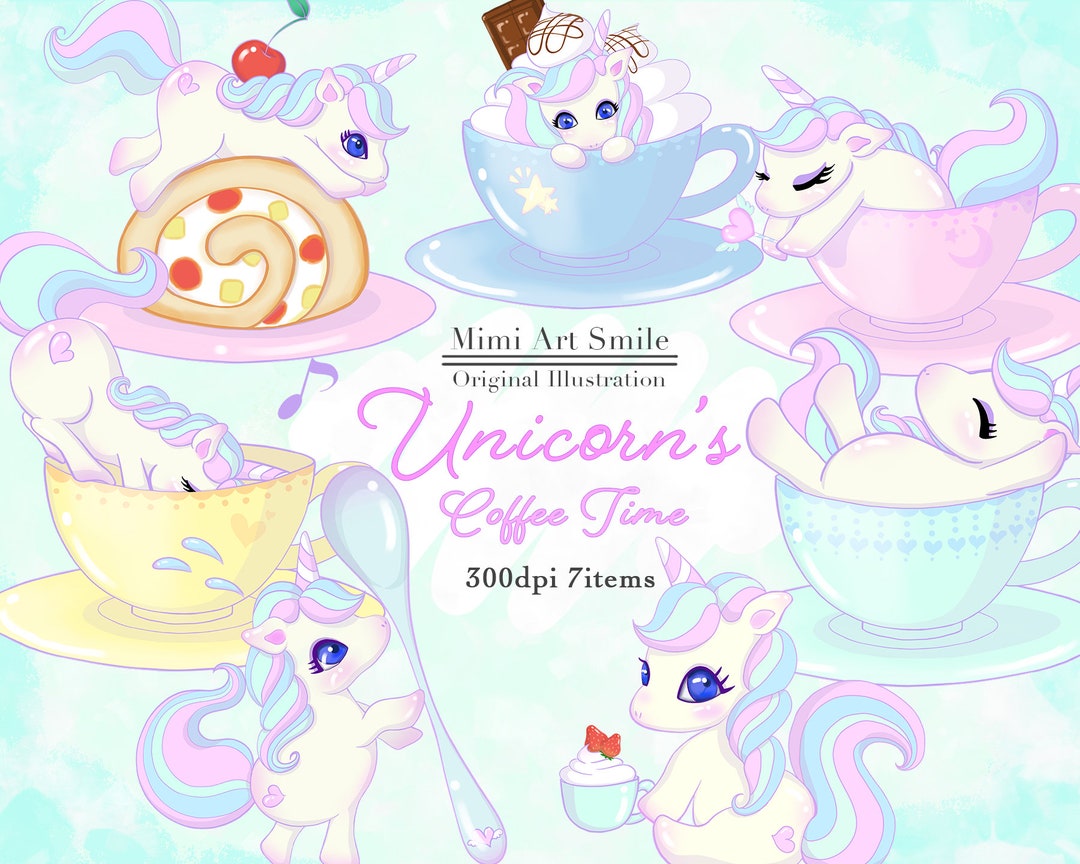 Unicorn Coffee Cup Clipart,unicorn Tea Cup Clip Art,roll Cake ...