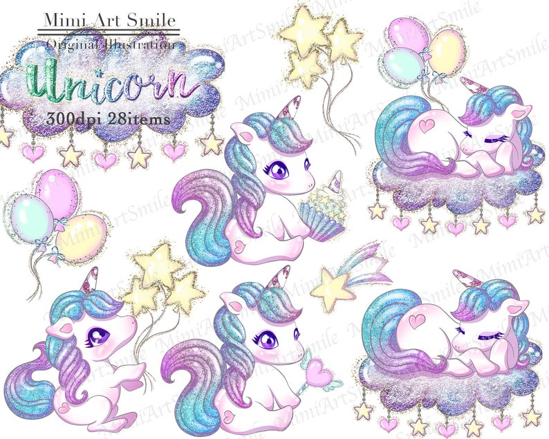 cute glitter unicorn clipart setrainbow unicorns clip art