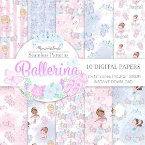 Ballerina Carta digitale, Scarpette da ballo, Tiara, Cigno bianco, Fiori rosa blu Costume da balletto Danza Disegno a mano JPG Kawaii Ballerina Design Paper Swan