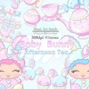 Baby Hase Nachmittagstee Clipart, Teatime ClipArt, Teekanne Teetasse Niedliches Kaninchen Kawaii Baby Macron Cupcake Süßes Hübsches Mädchen Candy Ribbon rosa