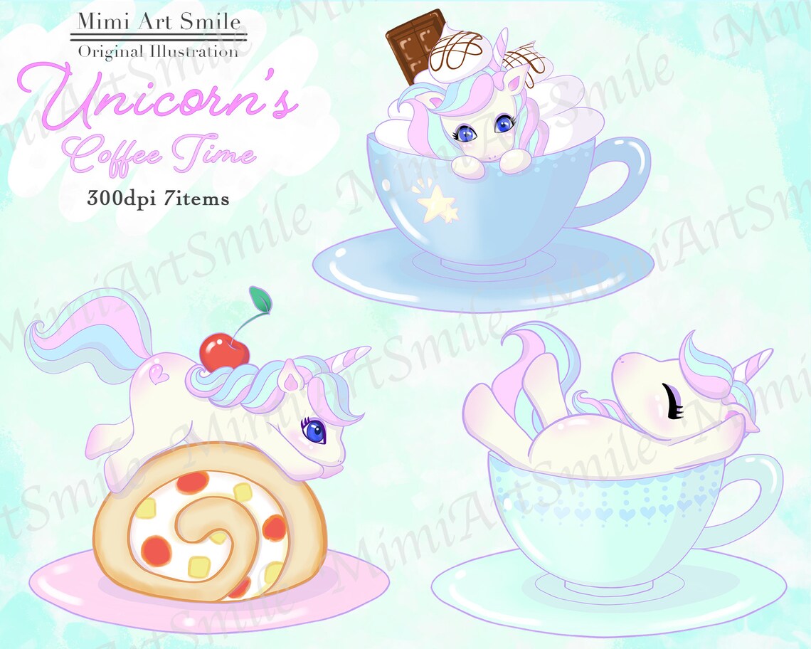 Unicorn Coffee Cup Clipart,unicorn Tea Cup Clip Art,roll Cake ...