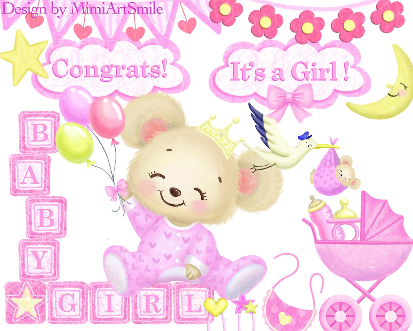 Its A Girl Baby Shower Clipart