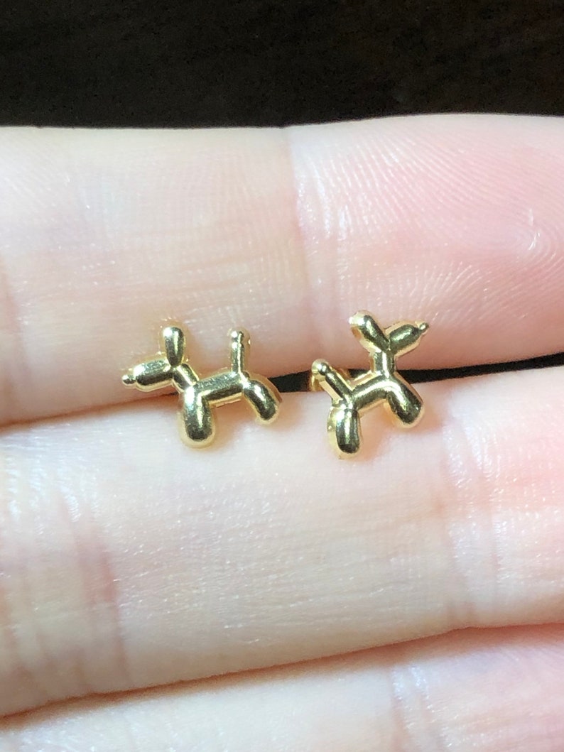 Solid 14K Yellow Gold Balloon Animal Dog Earrings with Screw Backs 9x8mm Cute!