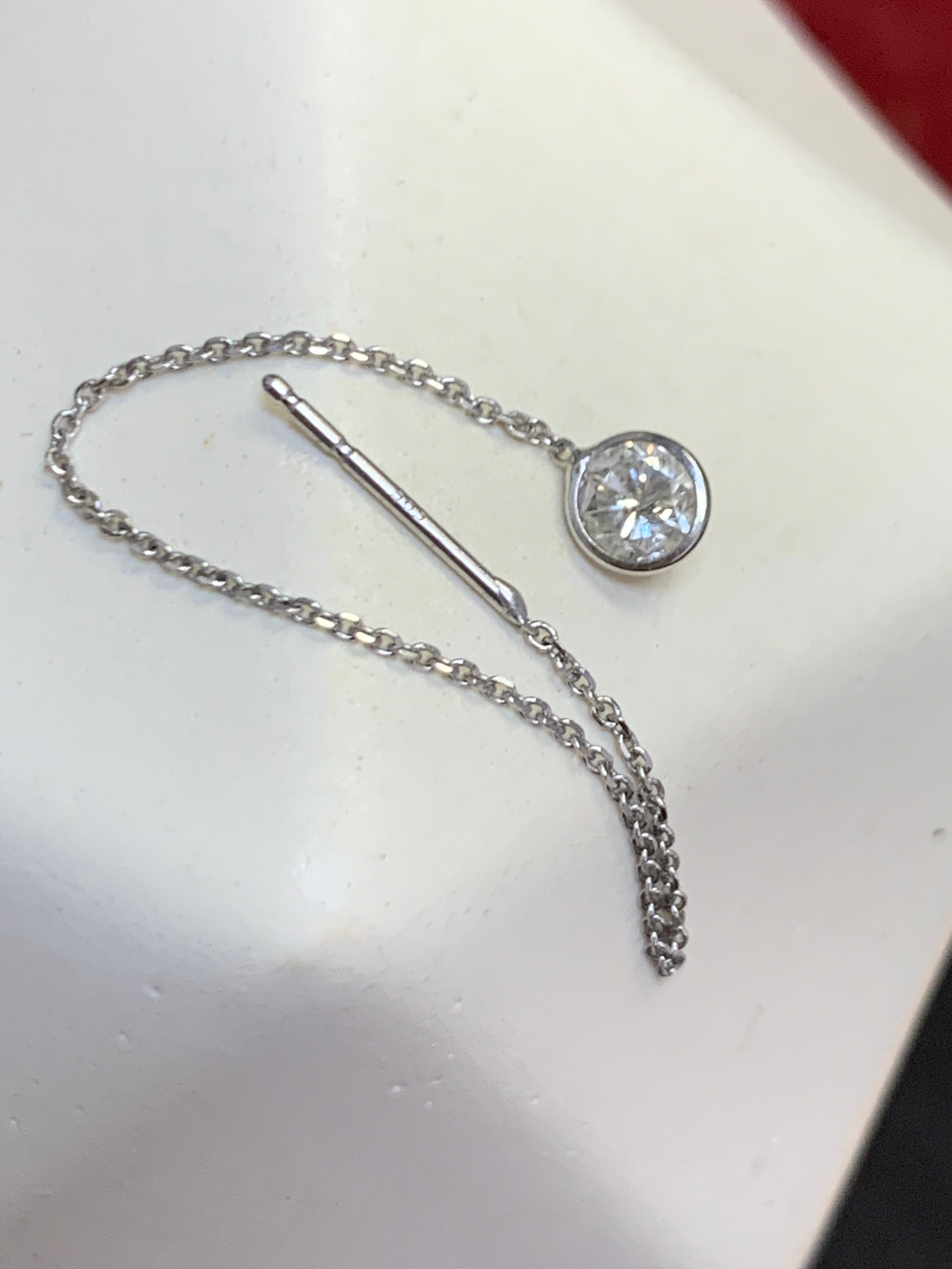 Single .35CTW Diamond 14K White Gold 3 Threader Earring Etsy