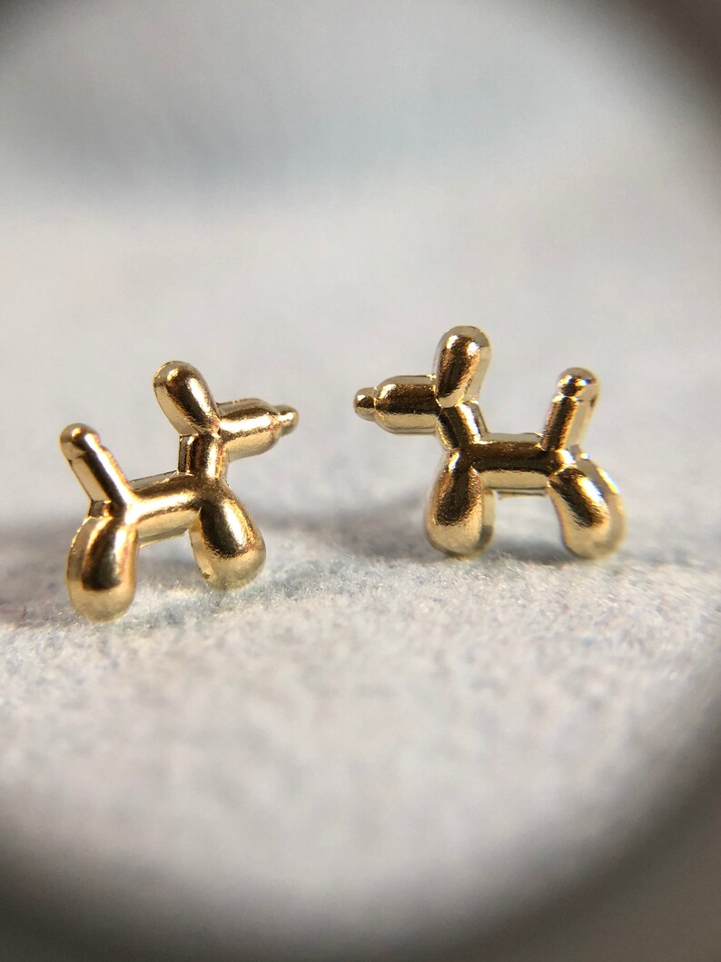 Solid 14K Yellow Gold Balloon Animal Dog Earrings with Screw Backs 9x8mm Cute!