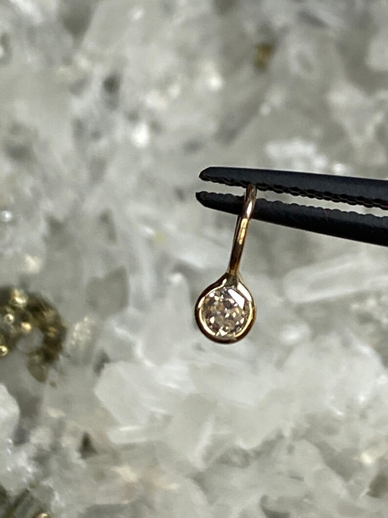 Natural .10CT Old Mine Cut Diamond 14K Yellow Gold Pendant Charm 13x3mm