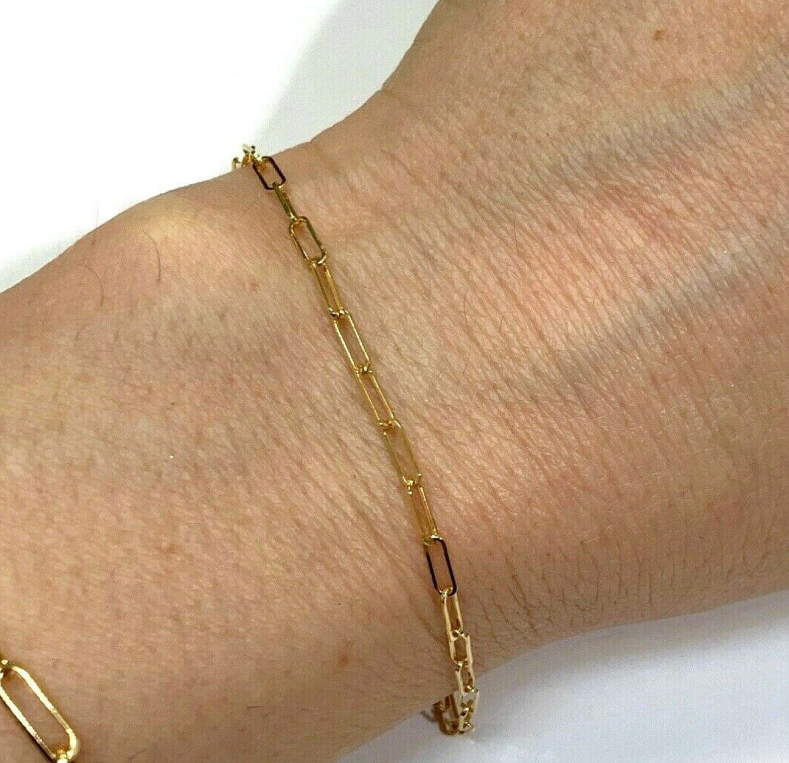Solid 14K Yellow Gold Paper Clip Link Chain Bracelet for Etsy