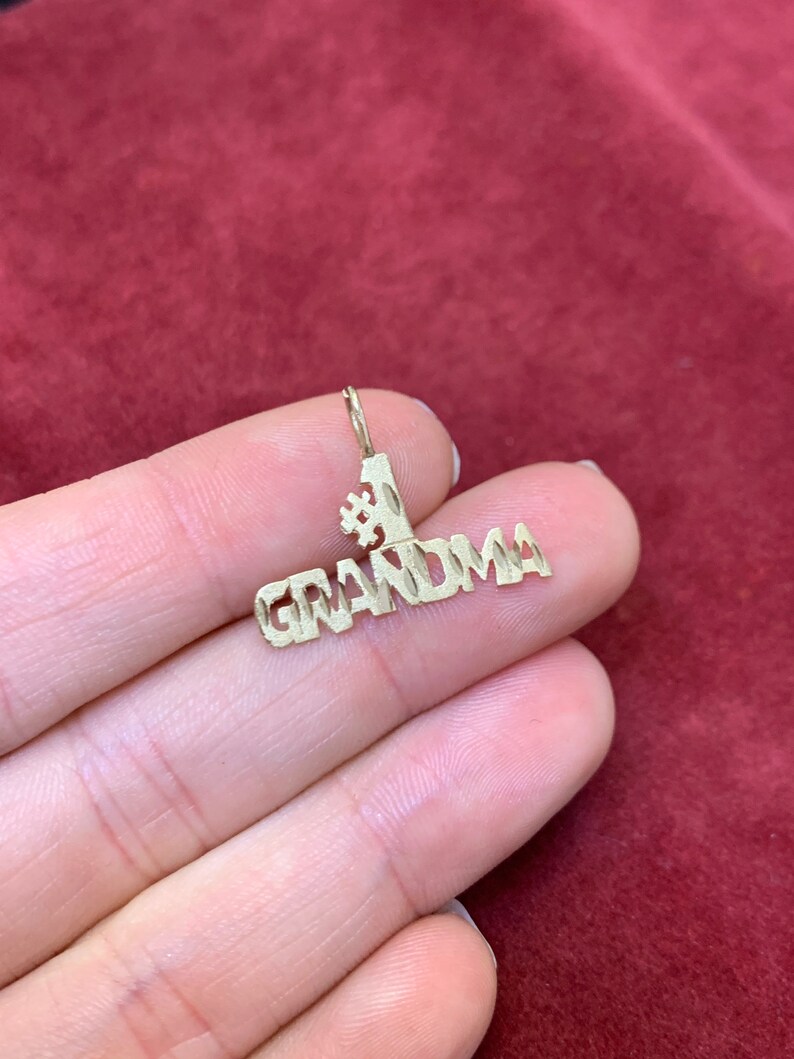 Solid 14K Yellow Gold Vintage Number 1 Grandma Pendant Charm