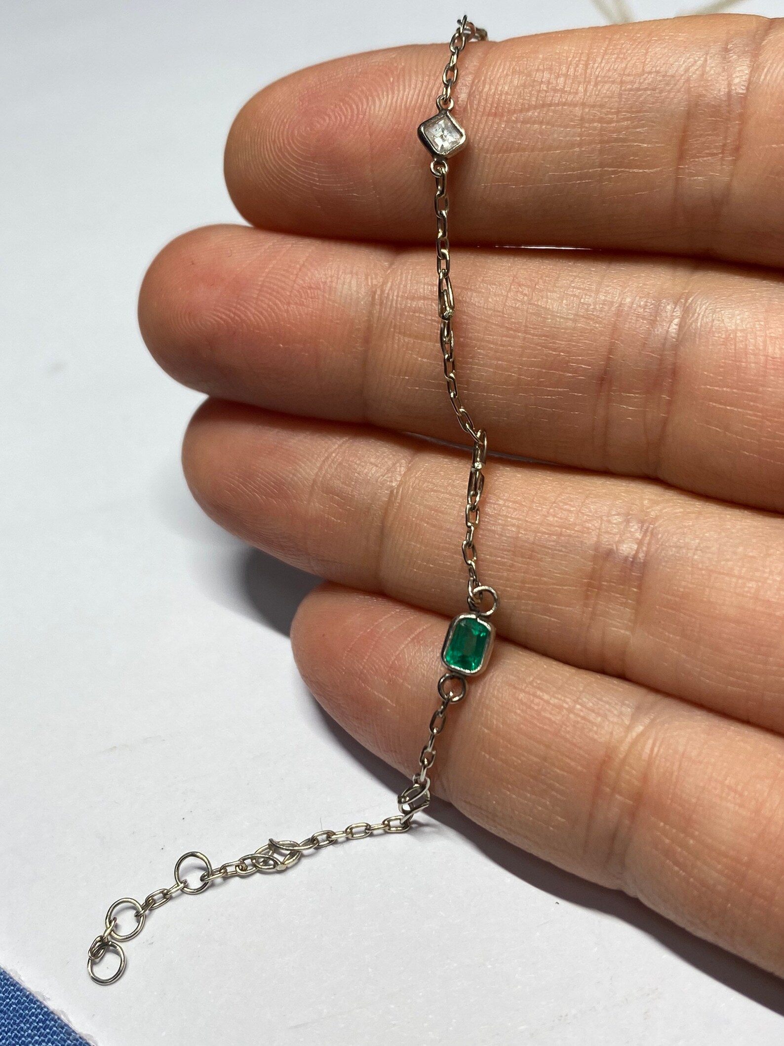 Fancy Emerald and Diamond Solid Platinum Bracelet 7 | Etsy