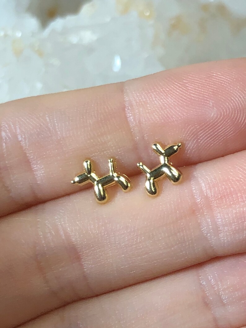 Solid 14K Yellow Gold Balloon Animal Dog Earrings with Screw Backs 9x8mm Cute!