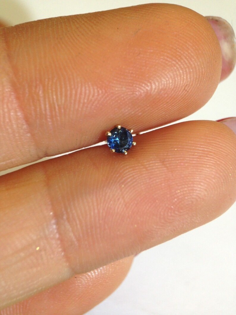 New 14K Yellow Gold Natural .10CT 3mm Deep Blue Sapphire Nose Stud Screw