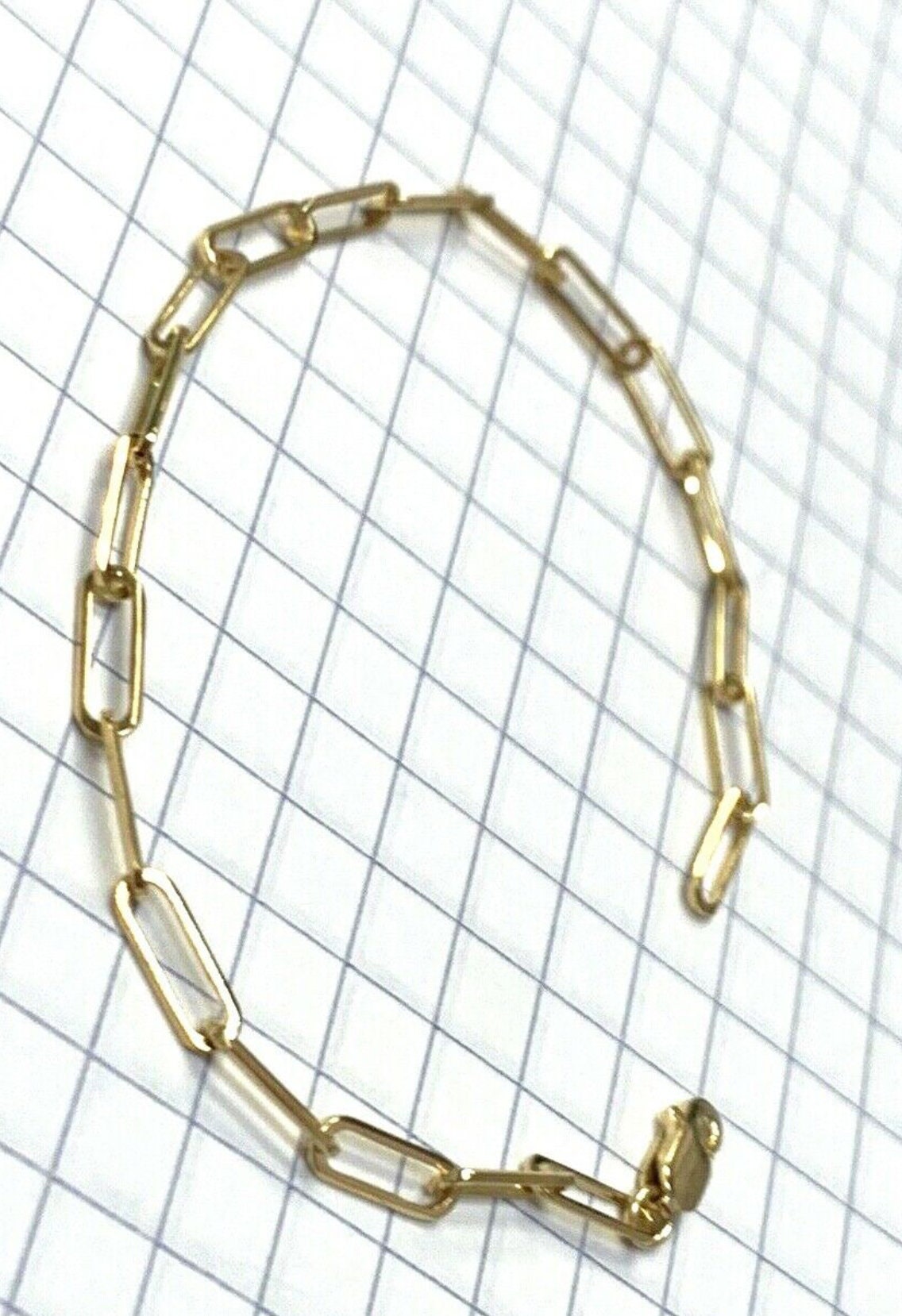 Solid 14K Yellow Gold Paper 3mm Clip Link Chain Bracelet for Etsy