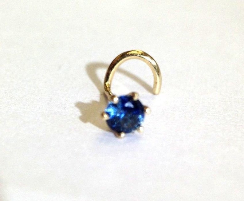 New 14K Yellow Gold Natural .10CT 3mm Deep Blue Sapphire Nose Stud Screw