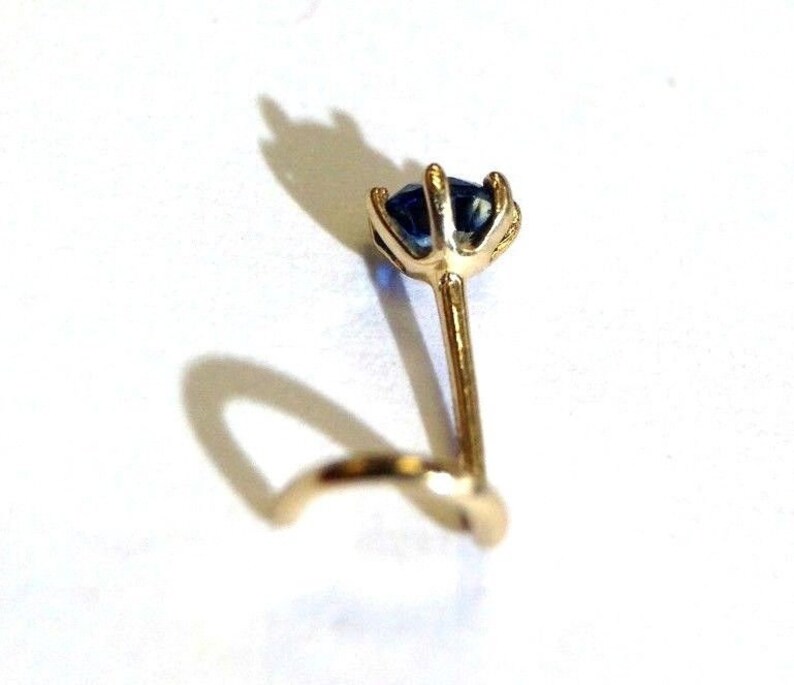 New 14K Yellow Gold Natural .10CT 3mm Deep Blue Sapphire Nose Stud Screw