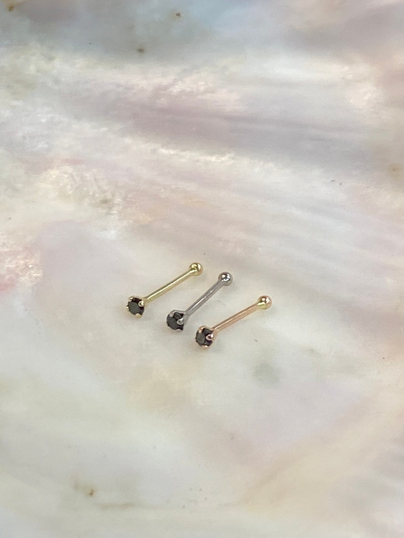 1.5mm Black Diamond Solid 14K Rose Gold 3mm 22 gauge Nose Screw Stud