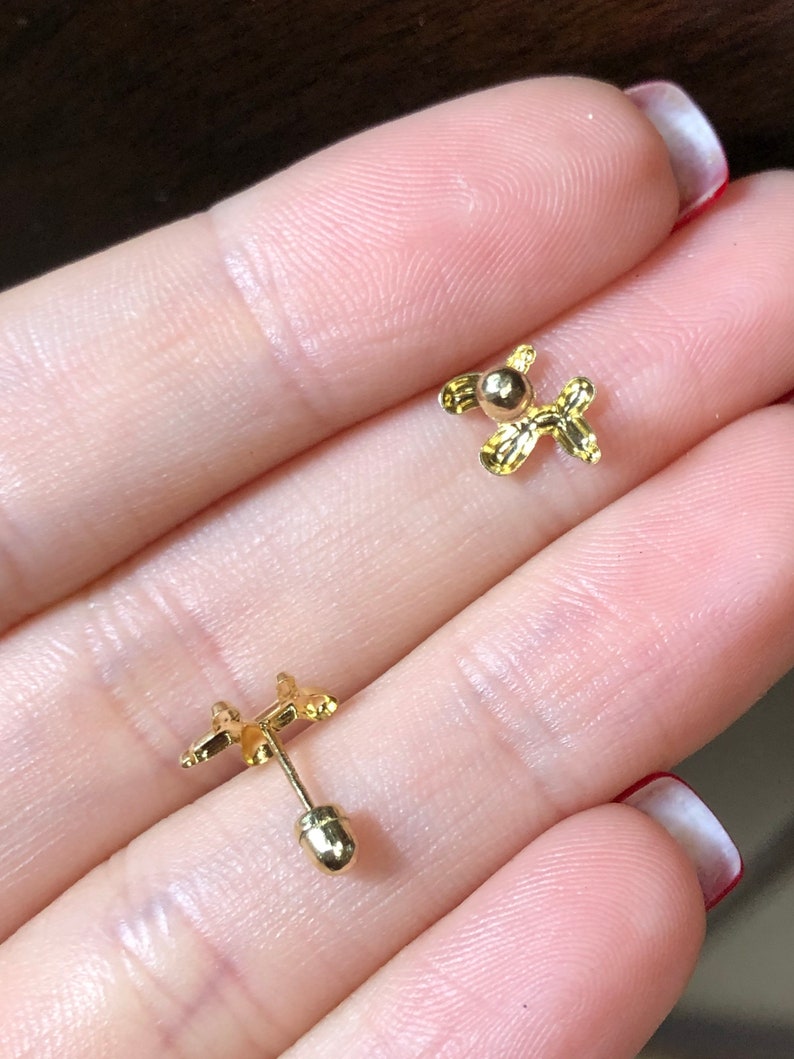 Solid 14K Yellow Gold Balloon Animal Dog Earrings with Screw Backs 9x8mm Cute!