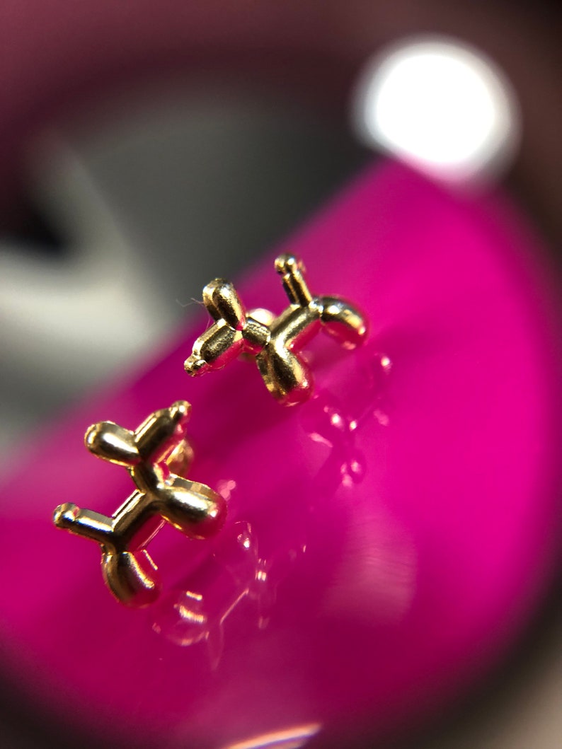 Solid 14K Yellow Gold Balloon Animal Dog Earrings with Screw Backs 9x8mm Cute!