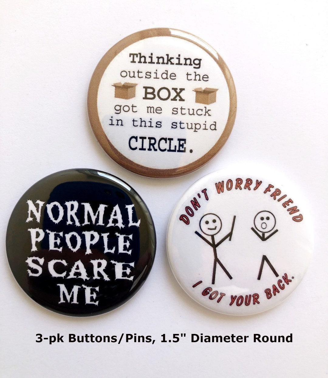 1.5 FOOD HUMOR Set #1 6-pk Novelty Buttons/Pins: For backpacks, Jackets &  More