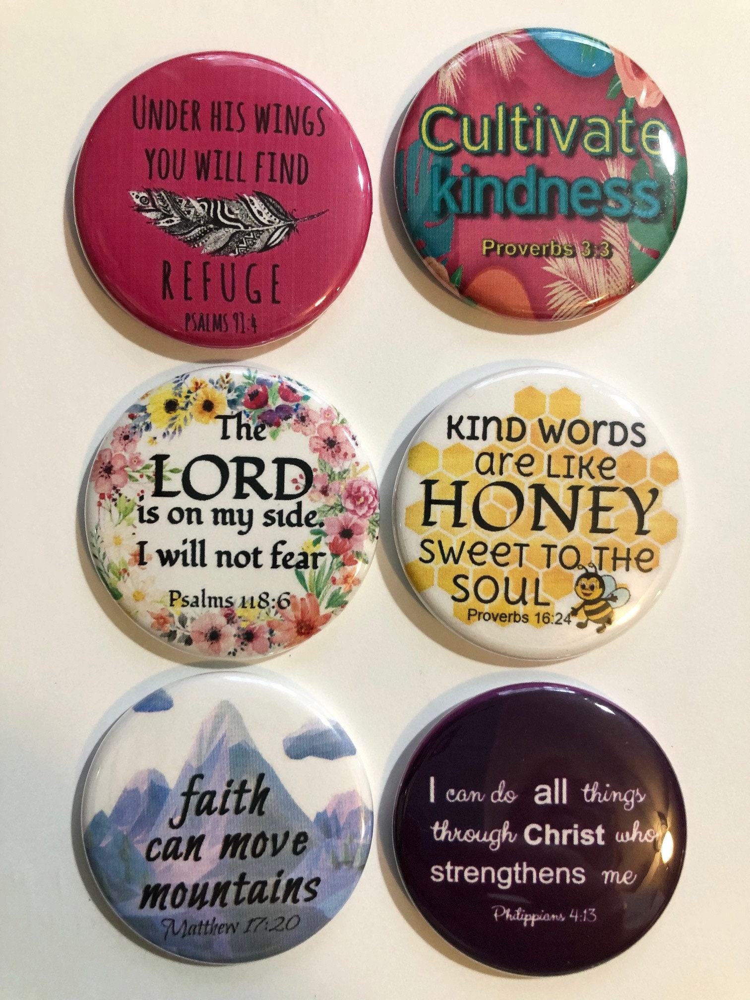 1.5 Christian Set #15~ 6-pk Novelty Buttons/Pins: For backpacks, Jackets &  More