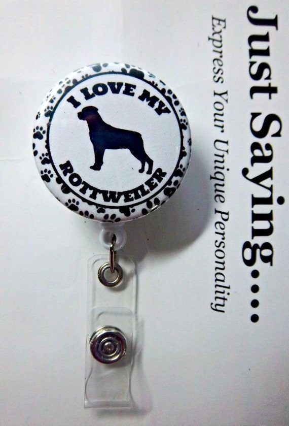 I Love My ROTTWEILER dog Breed With Black and White Paw Print Trim  Retractable Reel ID Badge Holder you Pick Reel Style -  Australia