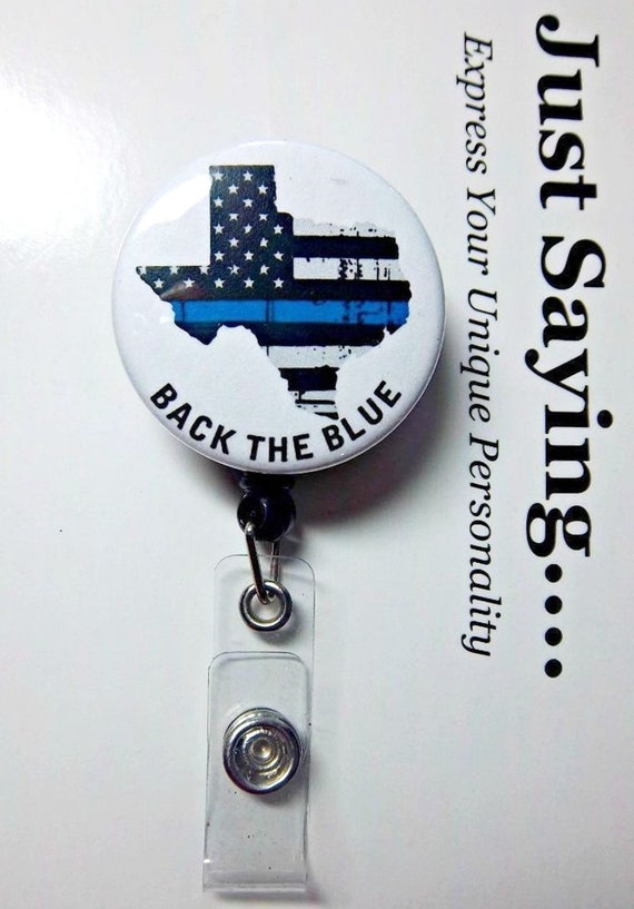 TEXAS Thin Blue Line Police Back the Blue Retractable Reel ID Badge Holder  you Pick Reel Style 