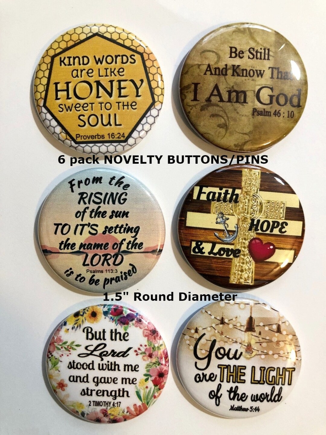 6-pk Novelty 1 Diameter Buttons/pins, Positive Messages, Fun Designs, Set  4, Themed for Backpacks, Jackets, Party Favors, Gifts 
