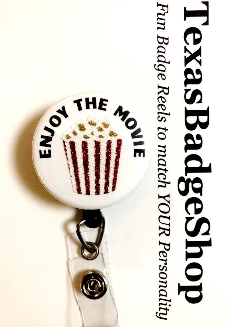 Enjoy The Movie - Fun Movie Theater Staff Theme - Retractable ID Badge Reel - You Pick Reel Style