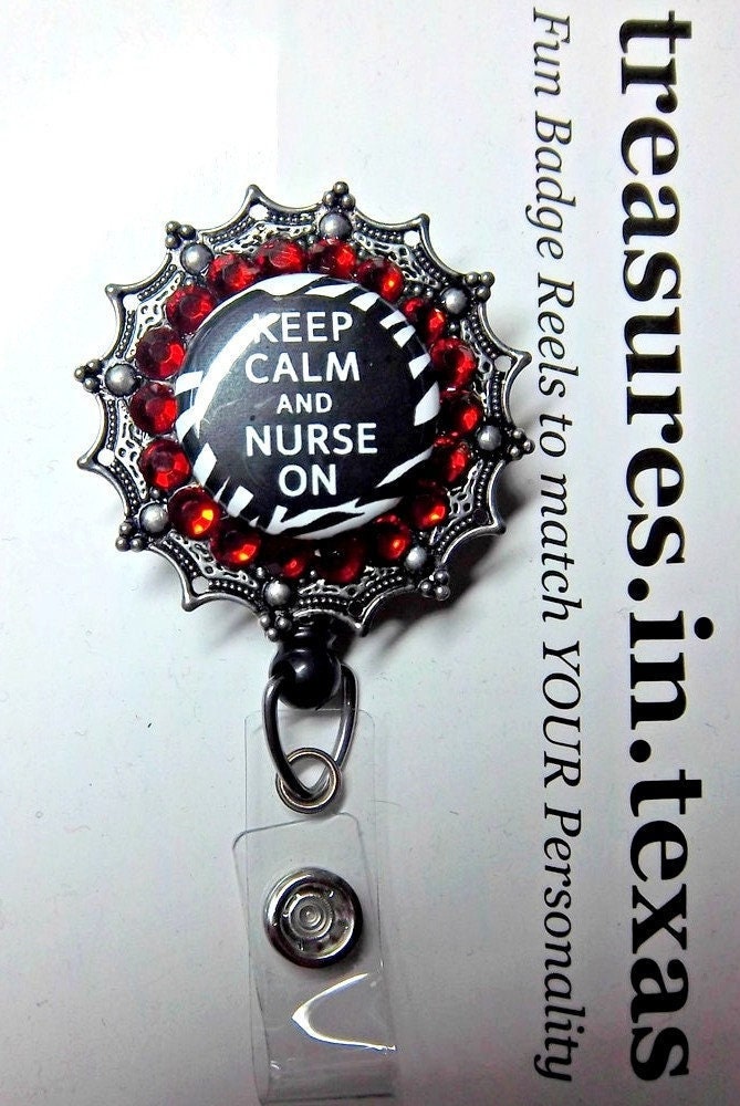 Nurse Keep Calm Bling Badge Reel Holder