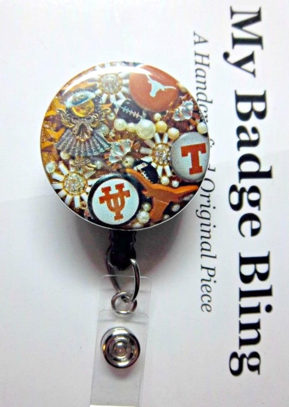 UT University of TEXAS With Angel and Longhorn Artistic Impressions Retractable  Reel ID Badge Holder You Pick Reel Style 